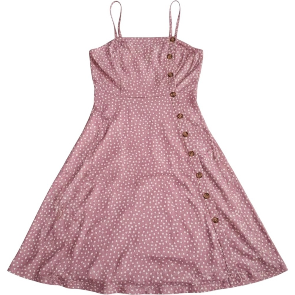Pink Polka Dot Button Down Mini Dress Retro Rockabilly Twee Preppy Indie Sz S